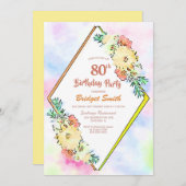 黄色フローラ幾何学模様80th誕生日パーティー 招待状 (正面/裏面)