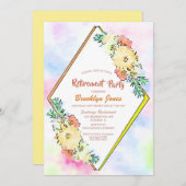 黄色フローラ幾何隠退表示パーティー 招待状 (正面/裏面)