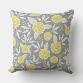黄色フローラ枕カバー、グレーと黄色 クッション