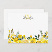 黄色フローラ植物注モノグラムの票 サンキューカード (正面/裏面)
