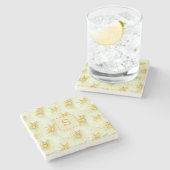 黄色フローラ水彩水彩モノグラム ストーンコースター (横)