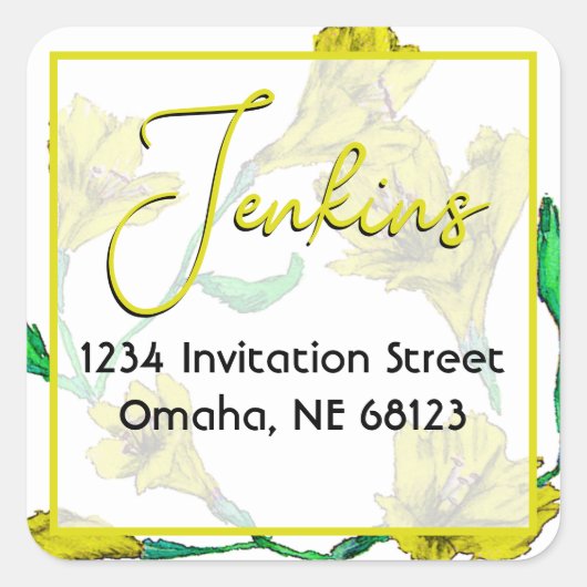 黄色フローラ水結婚色 スクエアシール (正面)