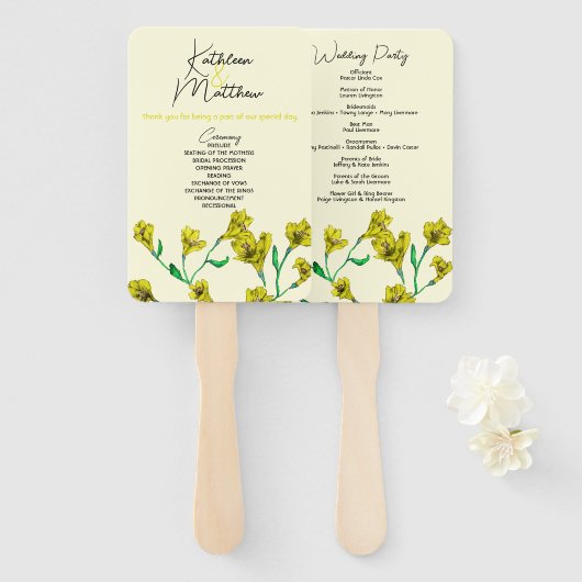 黄色フローラ水結婚色 ハンドファン (正面&裏面)