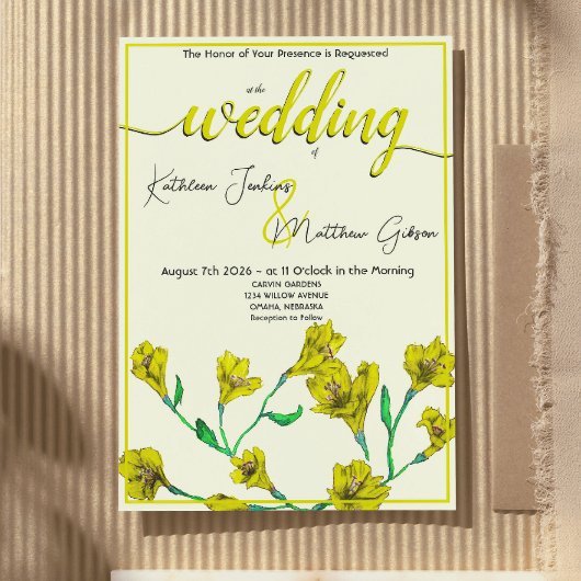 黄色フローラ水結婚色 招待状