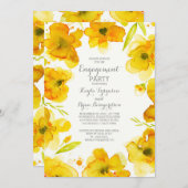 黄色フローラ水色ヴィンテージ婚約パーティ 招待状 (正面/裏面)
