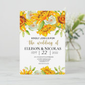 黄色フローラ水色結婚式招待状 (スタンド正面)