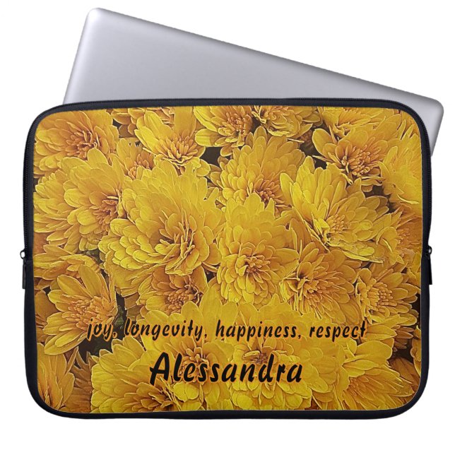 黄色フローラ秋菊花写真 ラップトップスリーブ (正面)