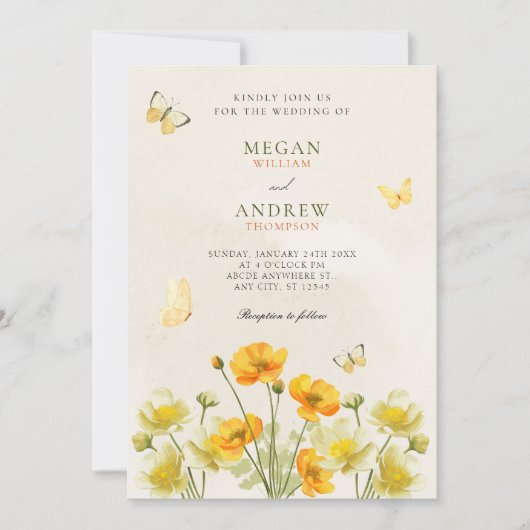 黄色フローラ結婚フリ 招待状 (正面)