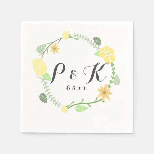 黄色フローラ結婚リース スタンダードカクテルナプキン (正面)
