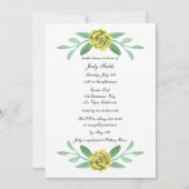 黄色フローラ緑の葉ブライダルシャワー 招待状 (正面)