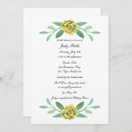 黄色フローラ緑の葉ブライダルシャワー 招待状