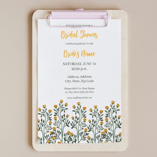 黄色フローラ花嫁シャワー招待状 招待状