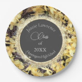 黄色フローラ輝きパーソナライズされた卒業 ペーパープレート (正面)