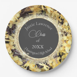 黄色フローラ輝きパーソナライズされた卒業 ペーパープレート