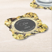 黄色フローラ輝パーソナライズされたき卒業 ペーパーコースター (アングル)