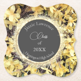 黄色フローラ輝パーソナライズされたき卒業 ペーパーコースター
