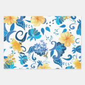 黄色フローラ青タイルイタリアンブライダルシャワー ラッピングペーパーシート (正面3)