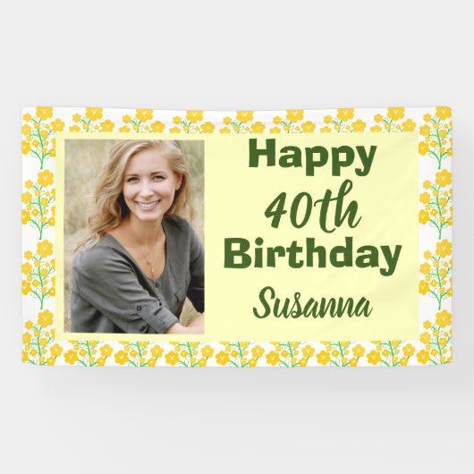 黄色フローラ40th誕生日の写真 横断幕 (横)