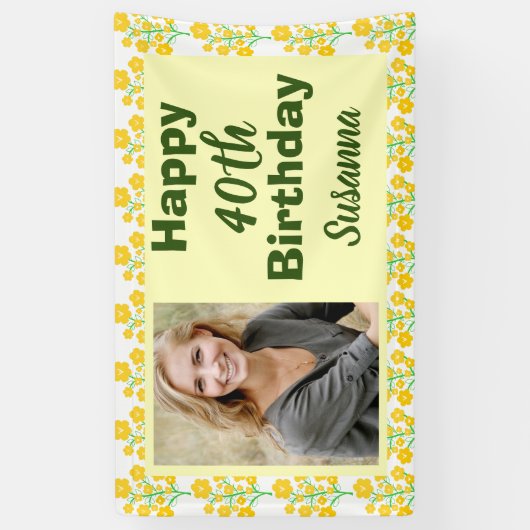 黄色フローラ40th誕生日の写真 横断幕 (縦)