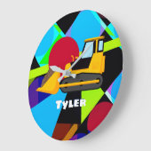 黄色ブルドーザー、幾何形状子の名前 ラージ壁時計 (傾斜)