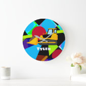 黄色ブルドーザー、幾何形状子の名前 ラージ壁時計 (ホーム)