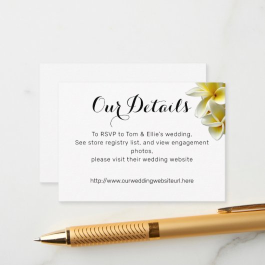 黄色プルメリア結婚花詳細 エンクロージャーカード (正面/裏面インサイチュ)