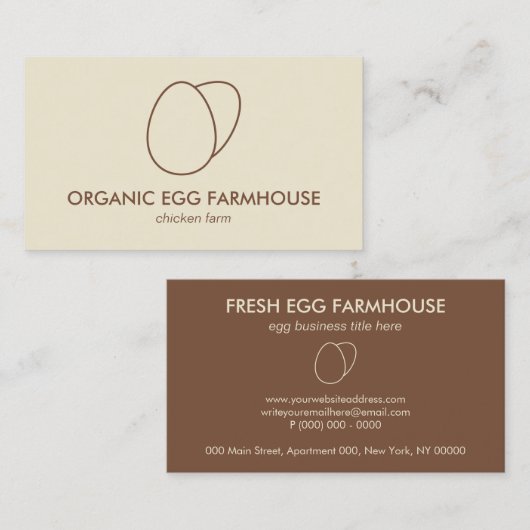 黄色ベージュのファームハウス鶏卵 名刺 (正面/裏面)