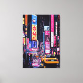 黄色ポップ・アートのいタクシーとアートネオンの街並み キャンバスプリント (正面)