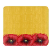 黄色マスタードの赤いポピーの花柄 カッティングボード (正面)