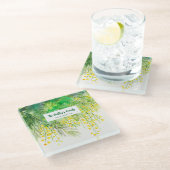 黄色ミモサフローラ水絵を描色 ガラスコースター (アングル)