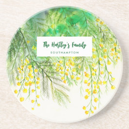 黄色ミモサフローラ水絵を描色 コースター