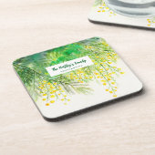 黄色ミモサフローラ水絵を描色 コースター (左側)