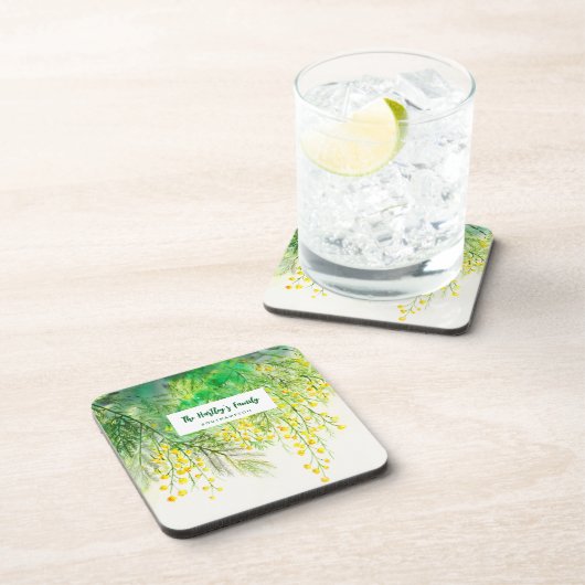 黄色ミモサフローラ水絵を描色 コースター (右側)