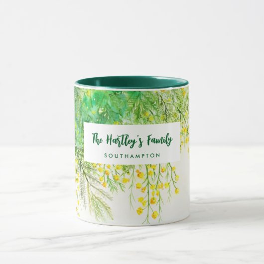 黄色ミモサフローラ水絵を描色 マグカップ (中央)