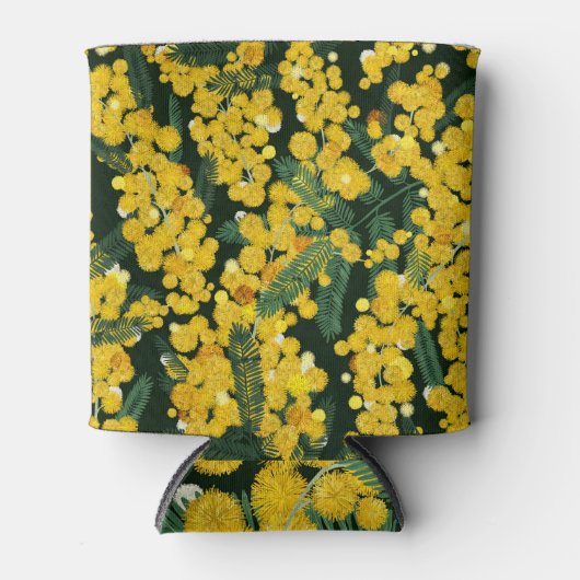 黄色ミモサ花植物模様 缶クーラー (正面)