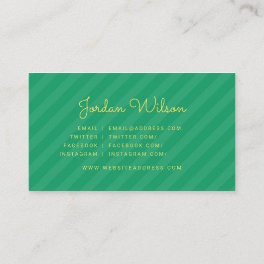 黄色モダンと緑のストライプブロガーのソーシャルメディア 名刺 (裏面)
