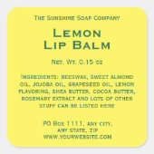 黄色モダンと緑文字リップクリーム管ラベル スクエアシール (正面)