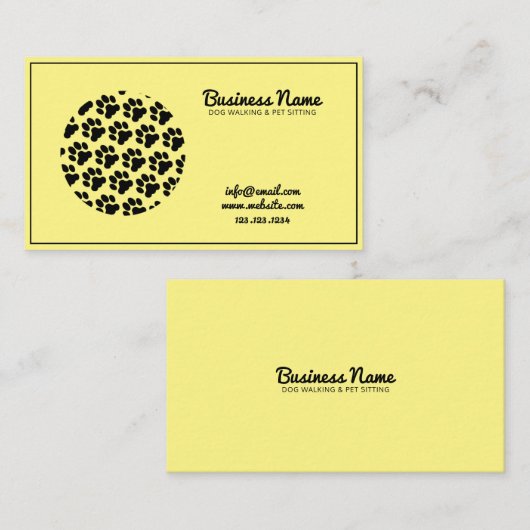 黄色モダンと黒丸の前足の印刷ドッグウォーカー 名刺 (正面/裏面)