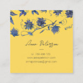 黄色モダンにエレガント青い花 スクエア名刺 (裏面)