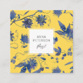黄色モダンにエレガント青い花 スクエア名刺 (正面)