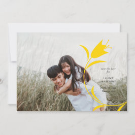 黄色モダンのチューリップ結婚式の日付を保存 招待状