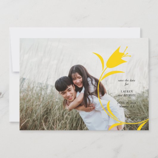 黄色モダンのチューリップ結婚式の日付を保存 招待状 (正面)