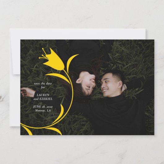 黄色モダンのチューリップ結婚式の日付を保存 招待状 (正面)