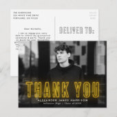 黄色モダンのネオン写真の卒業ありがとう ポストカード (正面/裏面)