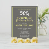 黄色モダンのバラ50thサプライズ誕生日パーティー 招待状 (スタンド正面)