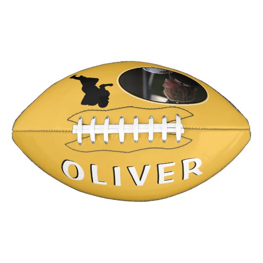 黄色モダンのプレイヤーのシルエットと名前の写真 アメリカンフットボール (正面)