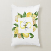 黄色モダンのレモンの枠と名葉付きの アクセントクッション (正面(垂直))