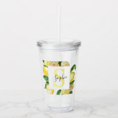 黄色モダンのレモンの枠と名葉付きの アクリルタンブラー (正面)