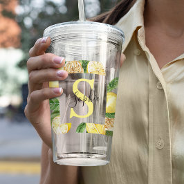 黄色モダンのレモンの枠と名葉付きの アクリルタンブラー