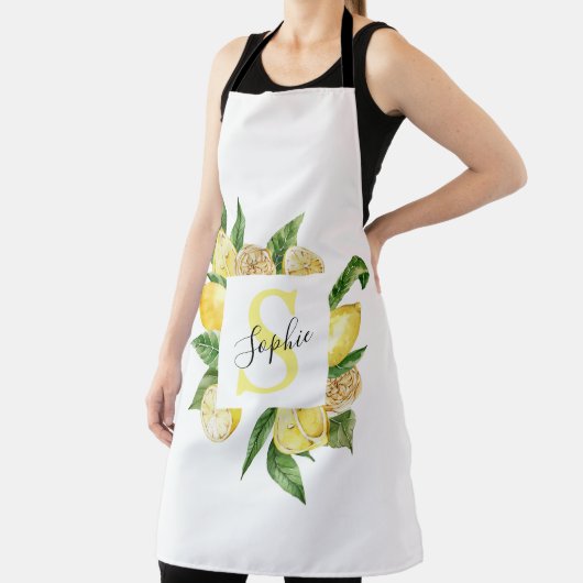 黄色モダンのレモンの枠と名葉付きの エプロン (インサイチュ)